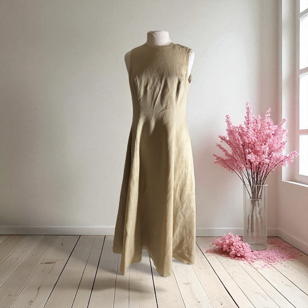 Datiani Rami Combo Deep Open Back Covered Button Long Sleeveless Dress Vintage